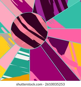 Abstract collage asymmetric pattern. Digital freehand art, grunge texture. Vector patchwork quilt background. Decorative elements, brush strokes ornament for flyer, poster, cover, textile fabric print