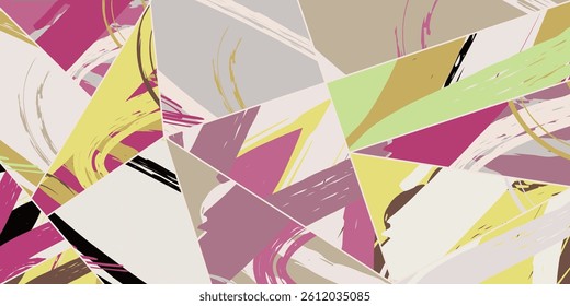 Abstract collage asymmetric pattern. Digital freehand art, grunge texture. Vector patchwork quilt background. Decorative elements, brush strokes ornament for flyer, poster, cover, textile fabric print