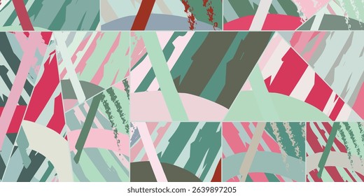 Abstract collage asymmetric pattern. Digital freehand art, grunge texture. Vector patchwork quilt background. Decorative elements, brush strokes ornament for flyer, poster, cover, textile fabric print