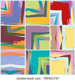 Abstract collage asymmetric pattern. Digital freehand art, grunge texture. Vector patchwork quilt background. Decorative elements, brush strokes ornament. Textile fabric paper print