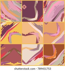 Abstract collage asymmetric pattern. Digital freehand art, grunge texture. Vector patchwork quilt background. Decorative elements, brush strokes ornament. Textile fabric paper print