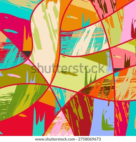 Abstract collage asymmetric pattern. Digital freehand art, grunge texture. Vector patchwork quilt background. Decorative elements, brush strokes ornament for flyer, poster, cover, textile fabric print