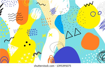 Abstract collage background hand drawn colorful. Beautiful art painting colored with hand drawing element for fabric print, wrapping paper, printable art, wallpaper, banner and poster background.