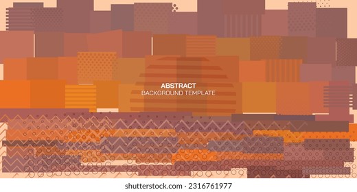 Abstract collage geometric seascape sunset vector illustration. Decoration art with grunge texture background. 