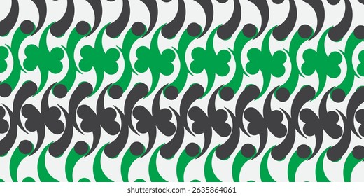 Abstract collage shape seamless pattern with black and green geometric doodles. Trendy flat cartoon background, retro shapes in bright childish colors.