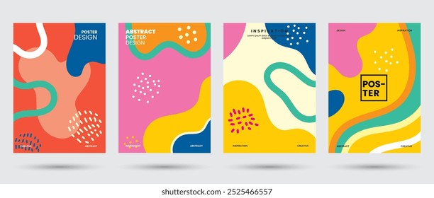 Abstraktes Sammlungshintergrundmuster. Vector Spaß doodle Muster und Pop Art kreative Cover Design. Modern und Retro-Minimalismus trendy, popart Farbe für Cover-Vorlage, Poster oder Cover-Kunst.