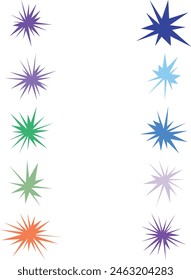 Un Paquete de colección abstracto conjunto de elementos de diseño de forma de ráfaga de estrella estilo cómic en blanco.