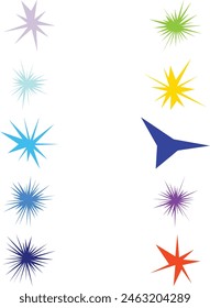 An abstract collection bundle set of blank comic book style star burst shape design element.