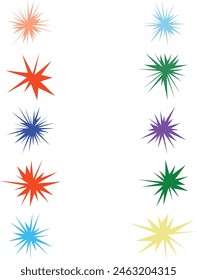 An abstract collection bundle set of blank comic book style star burst shape design element.