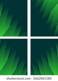 Abstract collection of four inspired geometric gradient vector patterns in green and dark blue.
