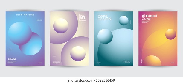 Abstract collection of geometric gradient shapes backgrounds. Brutal contemporary figure circle oval wave patterns. Design cover, decoration, poster, banner. Swiss design aesthetic