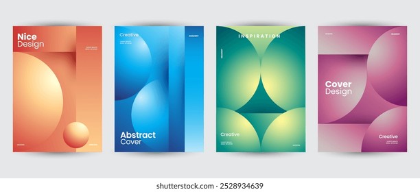 Abstract collection of geometric gradient shapes backgrounds. Brutal contemporary figure circle oval wave patterns. Design cover, decoration, poster, banner. Swiss design aesthetic