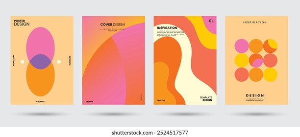 Abstract collection of geometric shapes backgrounds. Brutal contemporary figure circle oval wave patterns. Vintage style. Perfect for painting, poster, billboard or cover art. Swiss design aesthetic