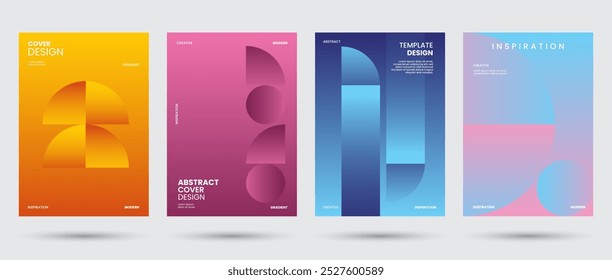 Abstract collection of geometric shapes backgrounds. Brutal contemporary figure circle oval wave patterns. Gradient color, cover, geometric, banner. Swiss design aesthetic