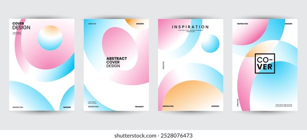 Abstract collection of geometric shapes backgrounds. Brutal contemporary figure circle oval wave patterns. Gradient color, cover, geometric, banner. Swiss design aesthetic