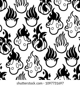 Abstract collection of graphic fire flames. Vector seamless pattern. Coloring book page for adults and kids