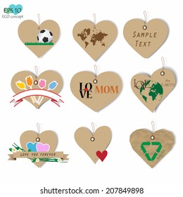 Abstract Collection Of Heart Hang Tag Brochure, Love Artwork Made From Brown Recycled Paper