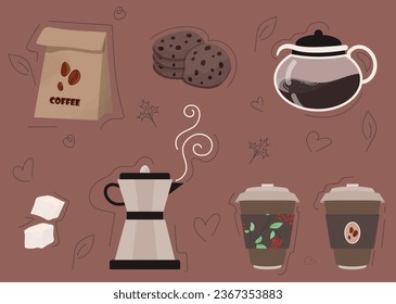 Resumen de colección de iconos sobre el tema de una cafetería.