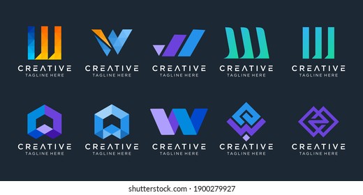 abstract Collection initials W logo template. icons for business of fashion, sport, technology, simple.