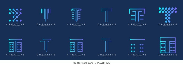 abstract collection letter T logo . Modern symbol for digital technology with dot	