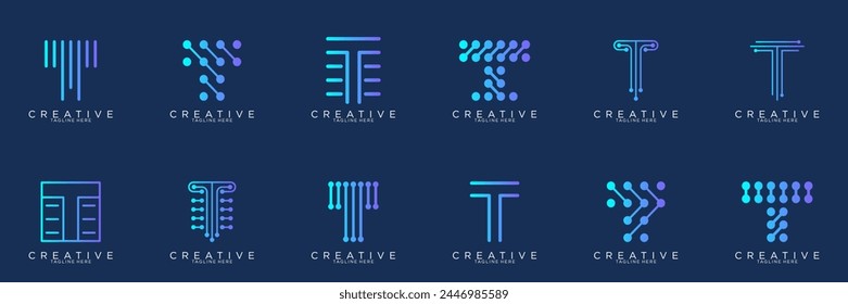 colección abstracta letra T logo . Símbolo moderno para tecnología digital con punto	