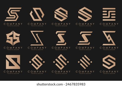 Abstract collection with letters S logo design. creative design logotype S with gold color.