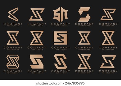 colección Abstractas con letras S logo design. diseño creativo logo S con color dorado.