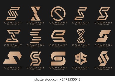 Abstract collection with letters S logo design. creative design logotype S with gold color.