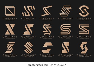Abstract collection with letters S logo design. creative design logotype S with gold color.