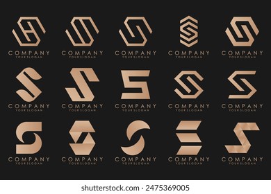 Abstract collection with letters S logo design. creative design logotype S with gold color.