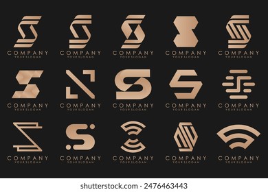 colección Abstractas con letras S logo design. diseño creativo logo S con color dorado.