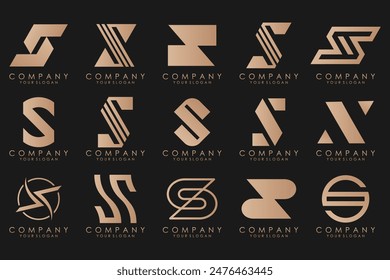 Abstrakte Kollektion mit Buchstaben S-Logo-Design. Kreatives Design-Logo Typ S mit Goldfarbe.