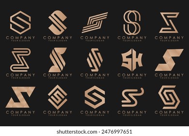 Abstract collection with letters S logo design. creative design logotype S with gold color.