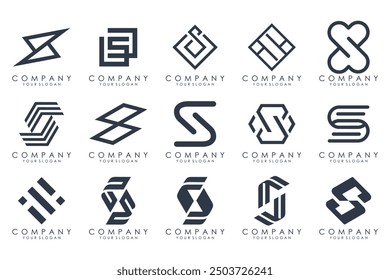 Abstract collection with letters S logo design. creative design logotype S with black colors.