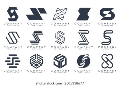 Abstrakte Kollektion mit Buchstaben S Logo Design. kreatives Design-Logo S mit schwarzen Farben.