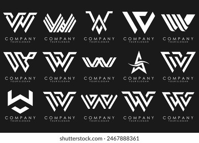 Abstract collection with letters W logo design. creative design logotype W with white color.