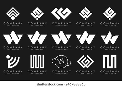 Abstract collection with letters W logo design. creative design logotype W with white color.