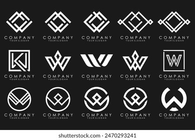 Abstract collection with letters W logo design. creative design logotype W with white color.