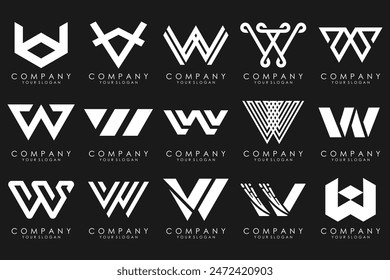 Abstract collection with letters W logo design. creative design logotype W with white color.
