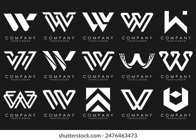 colección Abstractas con letras W logo design. diseño creativo logo W con color blanco.