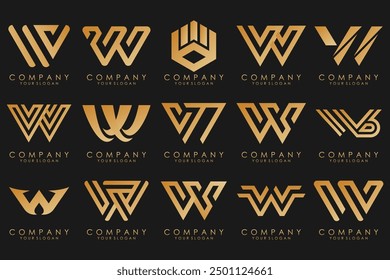 colección Abstractas con letras W diseño de logotipo. Logotipo de diseño creativo W con color dorado.