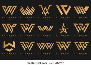colección Abstractas con letras W diseño de logotipo. Logotipo de diseño creativo W con color dorado.