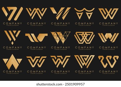 colección Abstractas con letras W diseño de logotipo. Logotipo de diseño creativo W con color dorado.