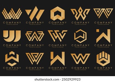 Abstract collection with letters W logo design. creative design logotype W with gold color.