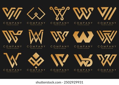 colección Abstractas con letras W diseño de logotipo. Logotipo de diseño creativo W con color dorado.