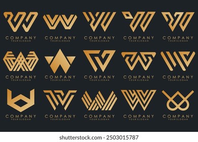 Abstract collection with letters W logo design. creative design logotype W with gold color.