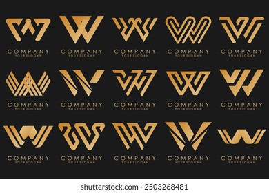 colección Abstractas con letras W diseño de logotipo. Logotipo de diseño creativo W con color dorado.