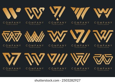 colección Abstractas con letras W diseño de logotipo. Logotipo de diseño creativo W con color dorado.
