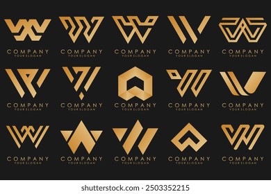 Abstract collection with letters W logo design. creative design logotype W with gold color.