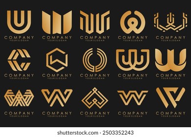 colección Abstractas con letras W diseño de logotipo. Logotipo de diseño creativo W con color dorado.